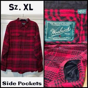 Woolrich Flannel Shacket Men XL Red Black Camping Hiking Cabincore Smores‎